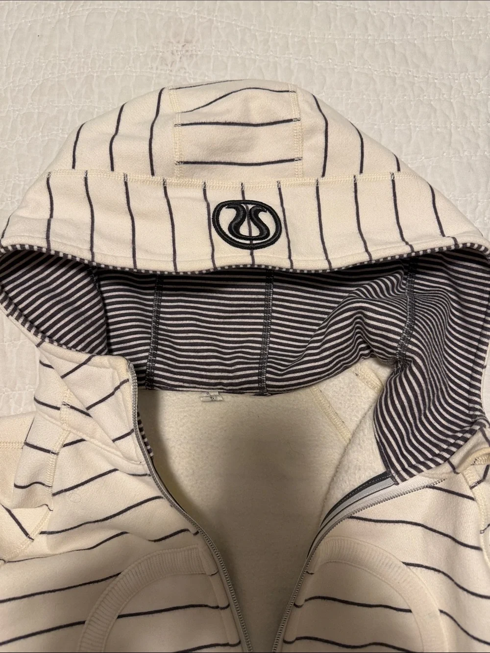 lululemon athletica Cream and Navy Striped Full‑Zip Bomber Hoodie